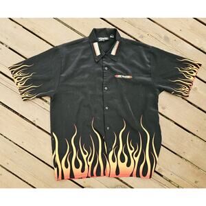 Vintage Y2K Dragonfly Fire Flame Mens XL Short Sleeve Black Button Shirt Diesel